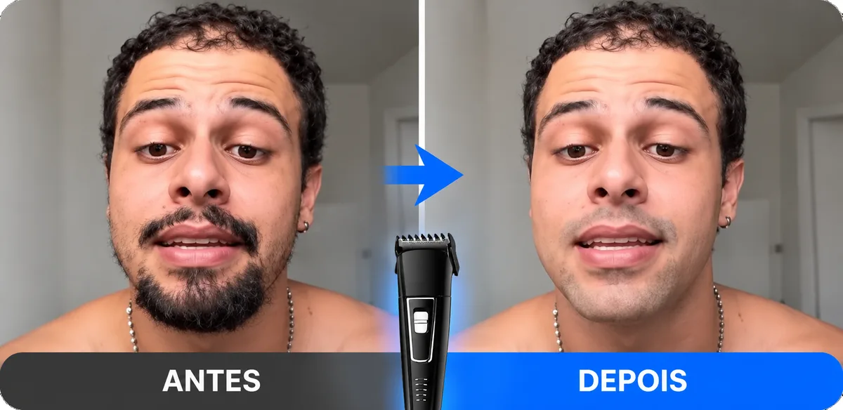 Antes e depois: barba cheia antes e rente depois