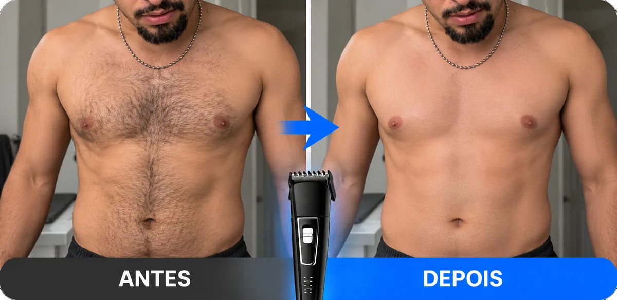 Antes e depois: peito e barriga com pelos antes e lisos depois